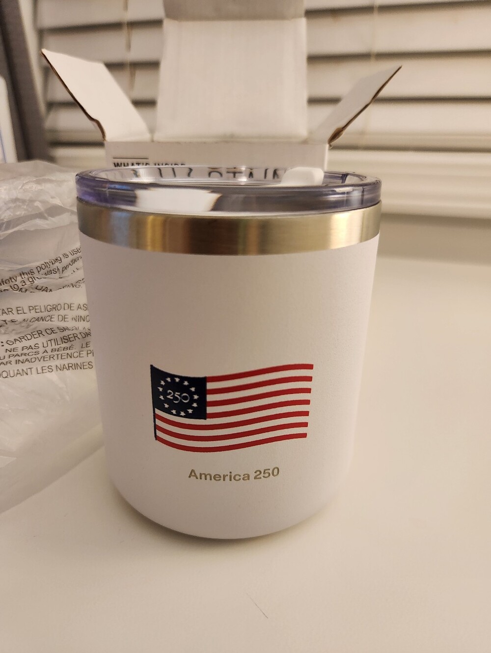 America 250 White Insulated Stainless Steel Tumbler with Flag Design